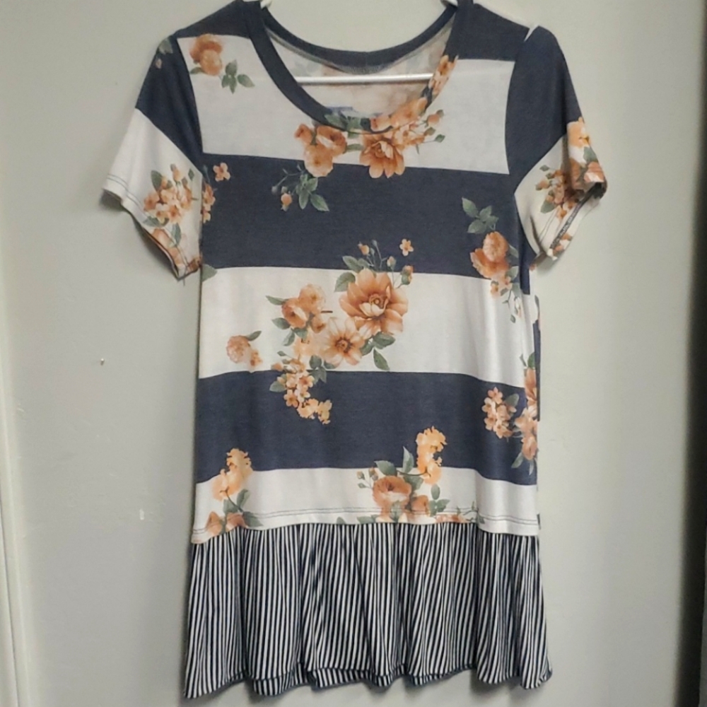 Floral and striped tee